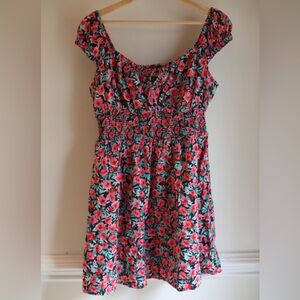 Old Navy Floral Smocked Waist Dress – cottage core - red - M | Easter Dress